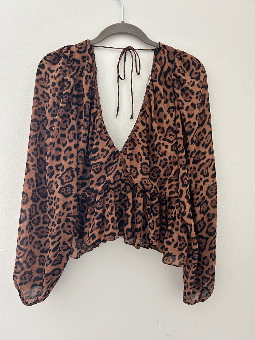 H&M Brown Leopard Print V-Neck Blouse